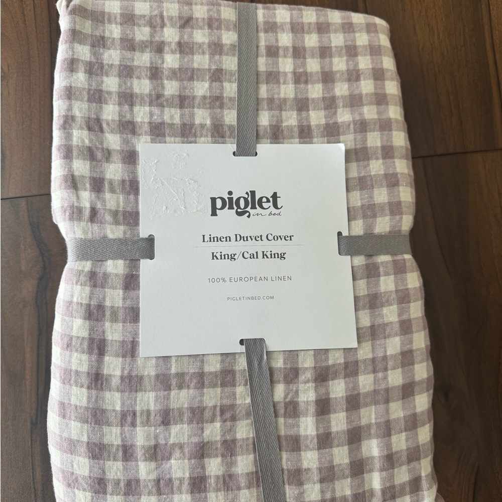 Piglet in Bed 100% Linen Duvet Cover King Elderberry Gingham NWT